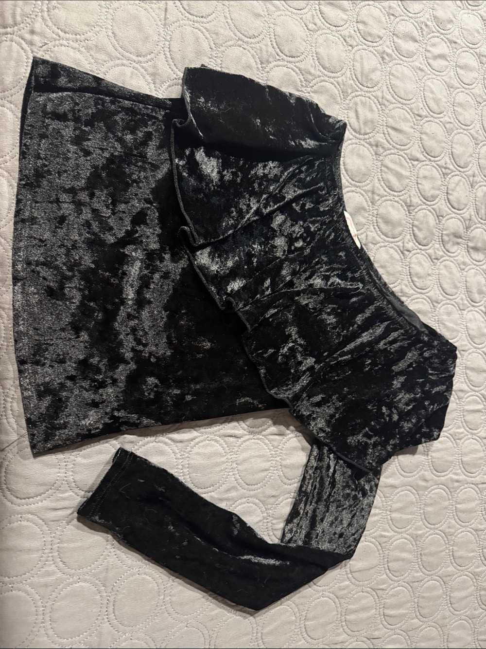 Blush Black Crushed Velvet Ruffle off the shoulder long sleeve crop top